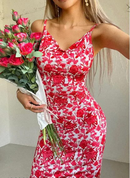 Urbane Feminine Women WHITE & RED FLORAL Dresses