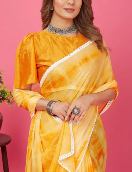 White lace border chiffon saree