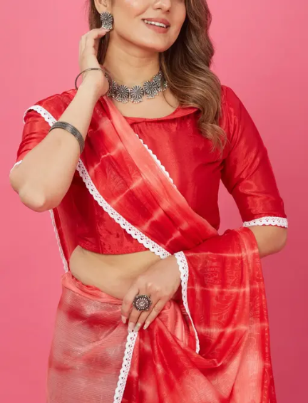 White lace border chiffon saree