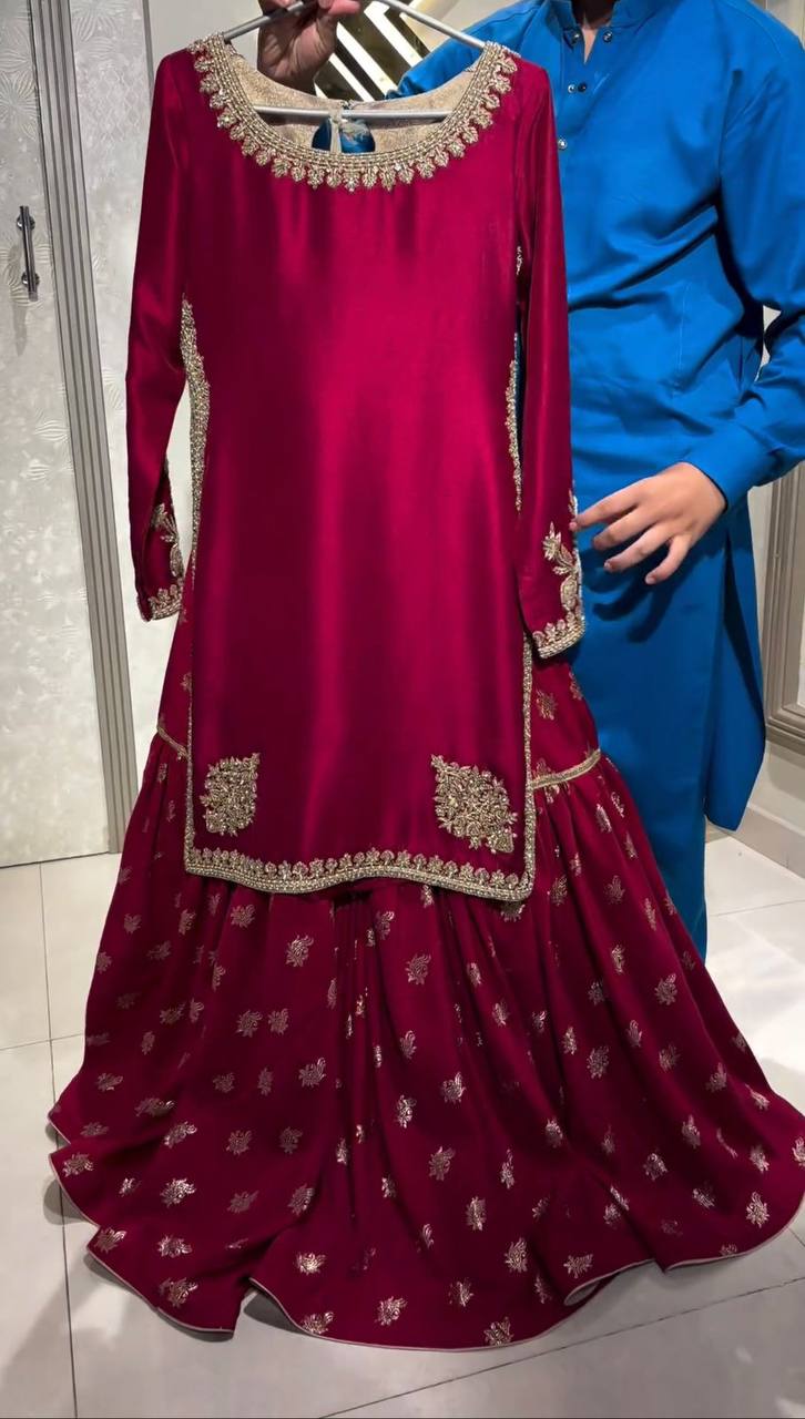 Stylish Crunchy Silk Sharara Outfit