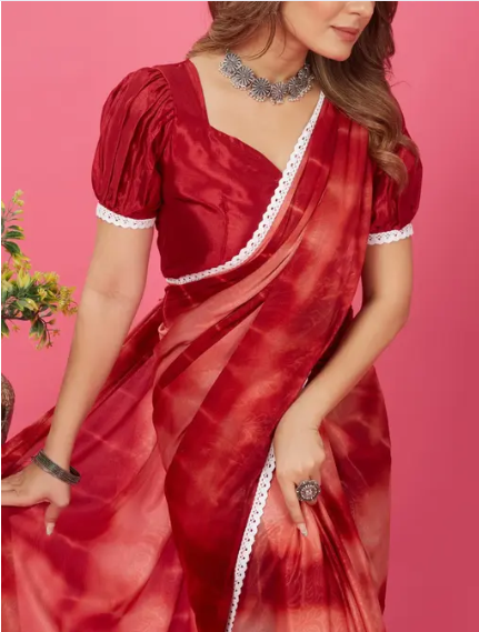 White lace border chiffon saree