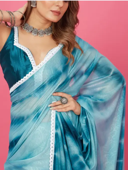 White lace border chiffon saree