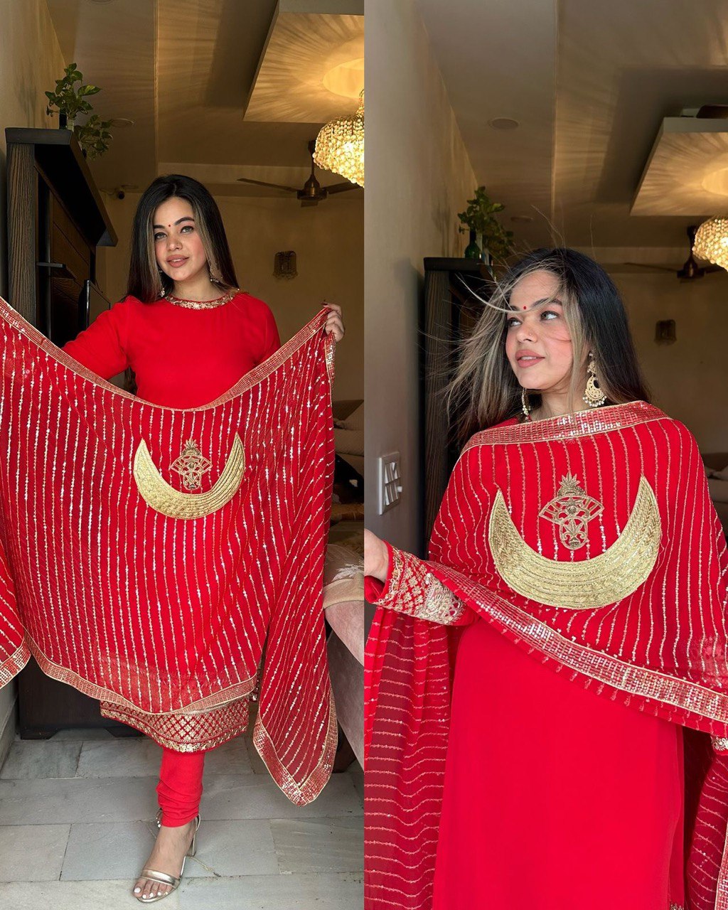 Faux Georgette top pant dupatta set