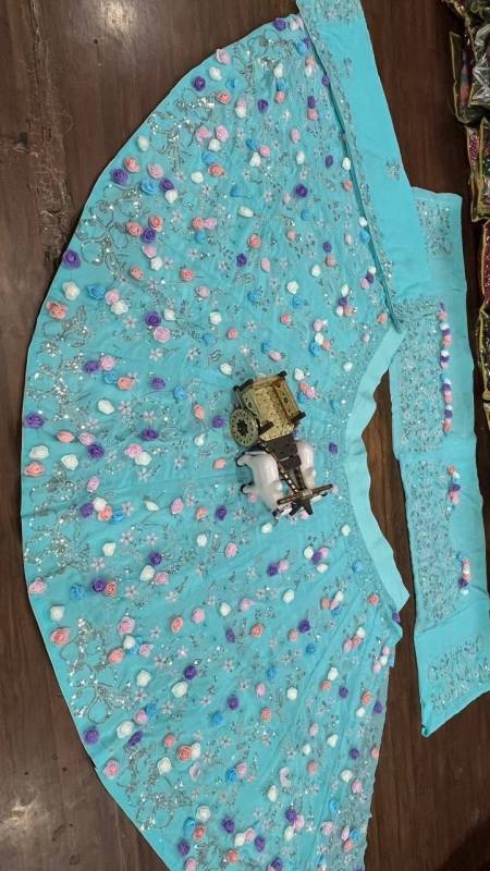 Faux Georgette Lehenga with Sequins Embroidery