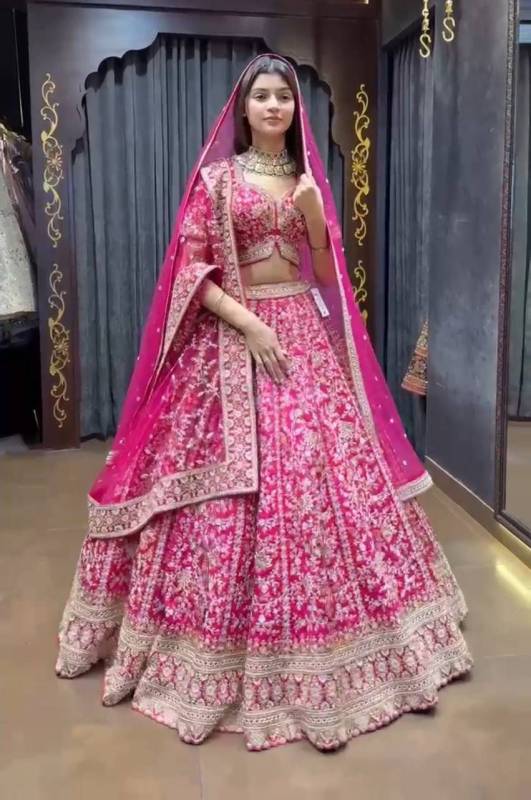 Faux Georgette Sequins Embroidered Work Bridal Lehenga