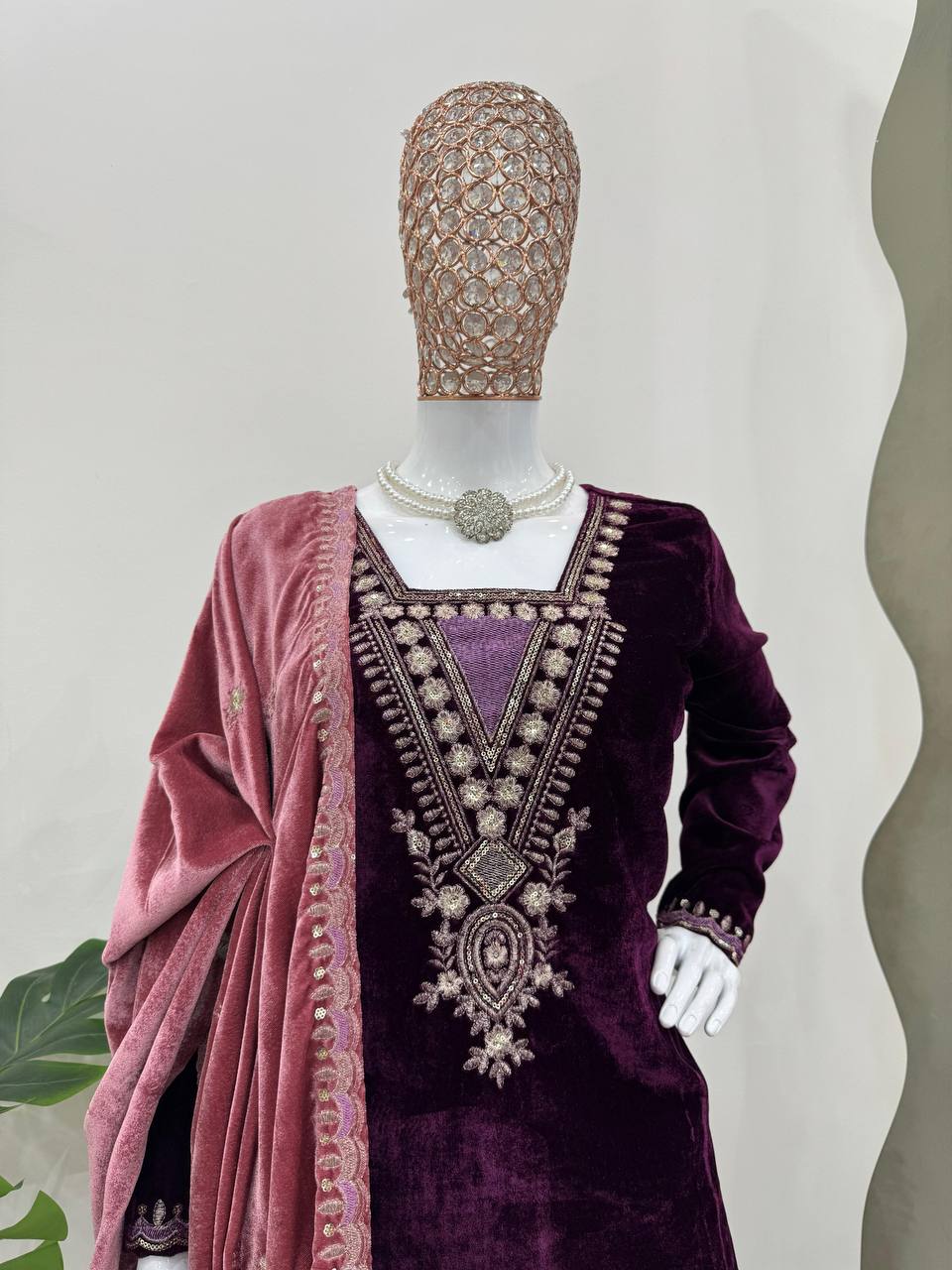  luxurious viscose velvet top pent dupatta set
