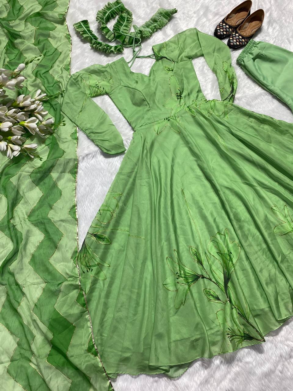 Green Designer Summer Collection Anarkali Suit