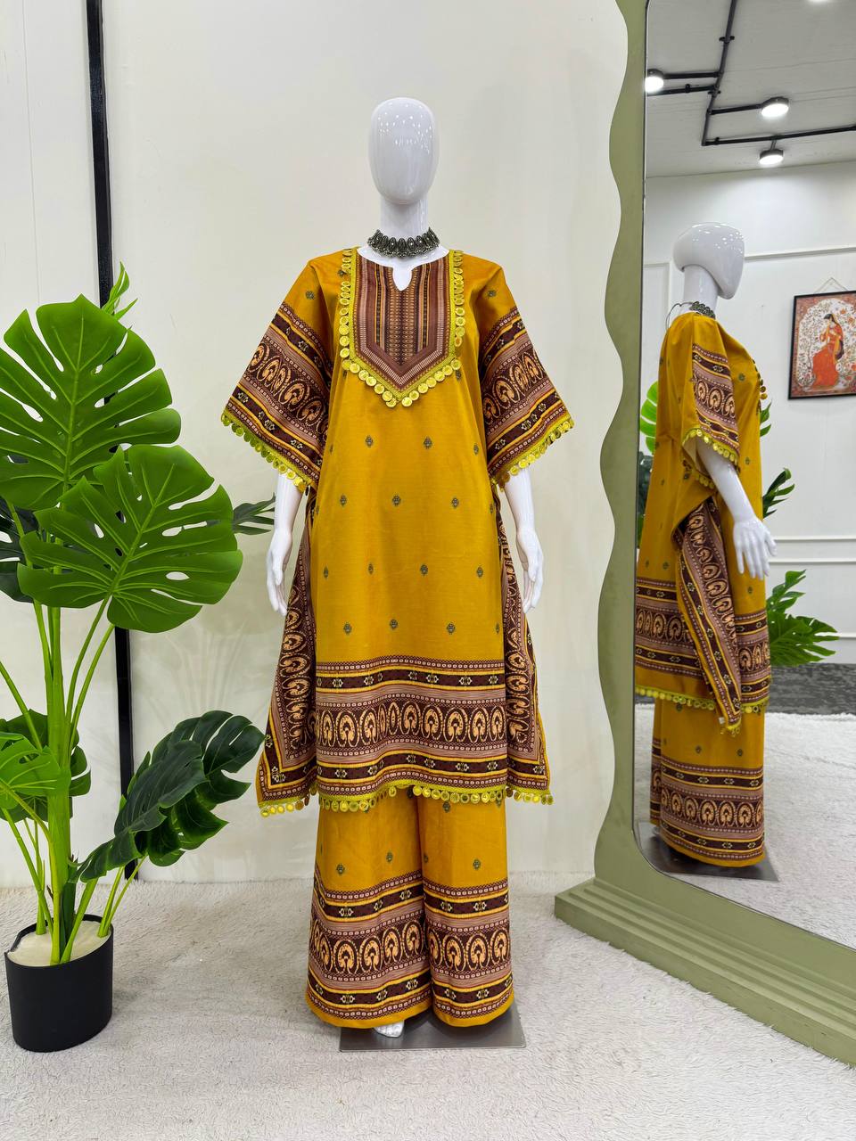 Luxurious Viscous Velvet Kaftan plazzo Set