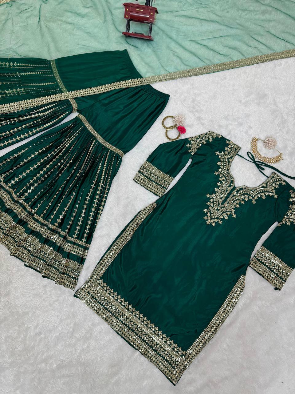 Chinon silk top and sharara and Dupatta