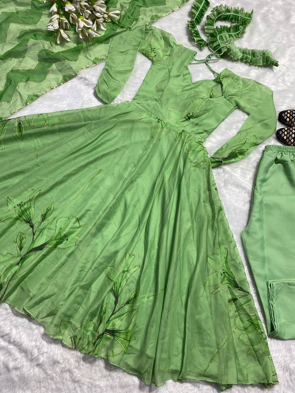 Green Designer Summer Collection Anarkali Suit
