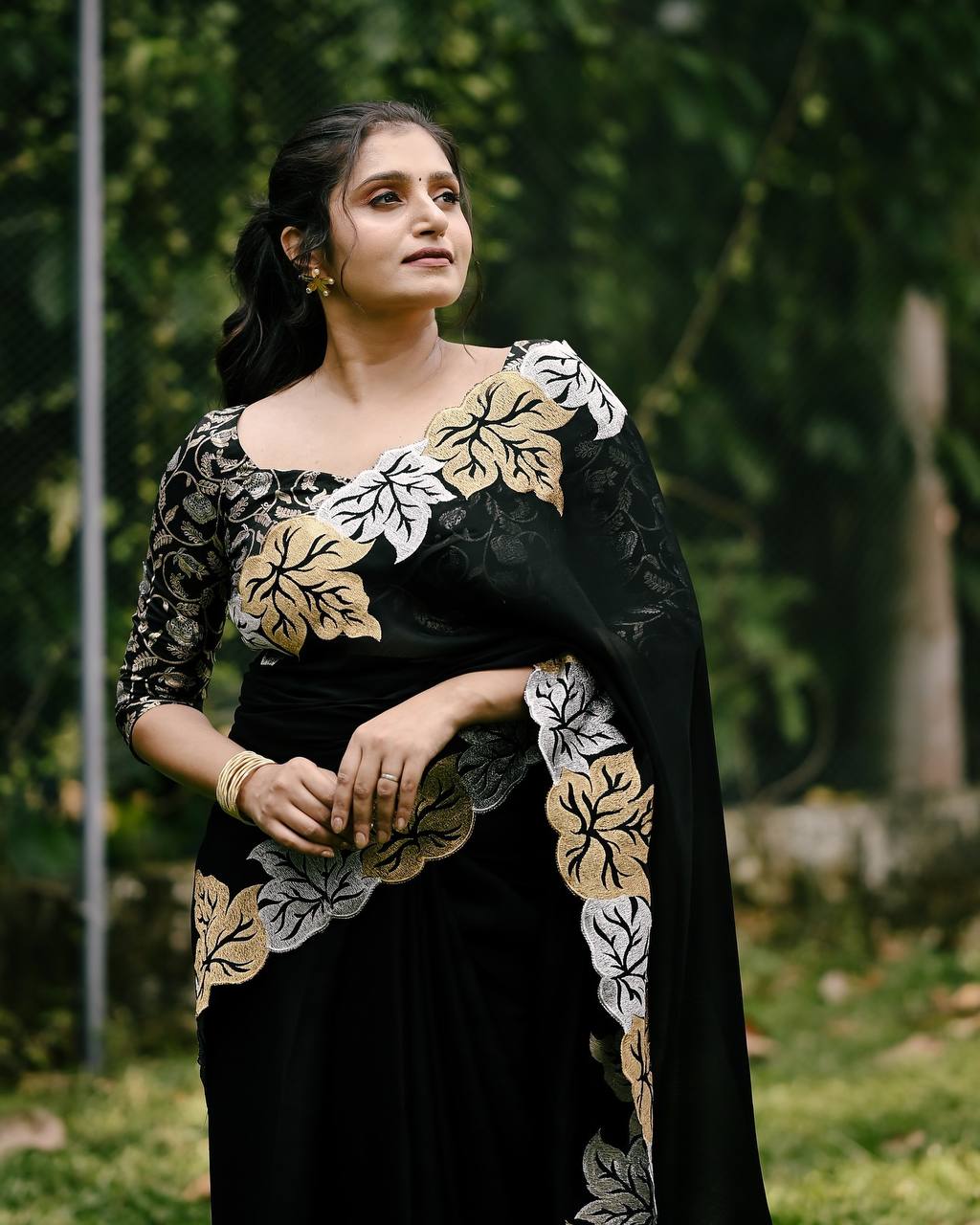 Sartin Chiffon Silk Saree featuring exquisite designer jari thread embroidery